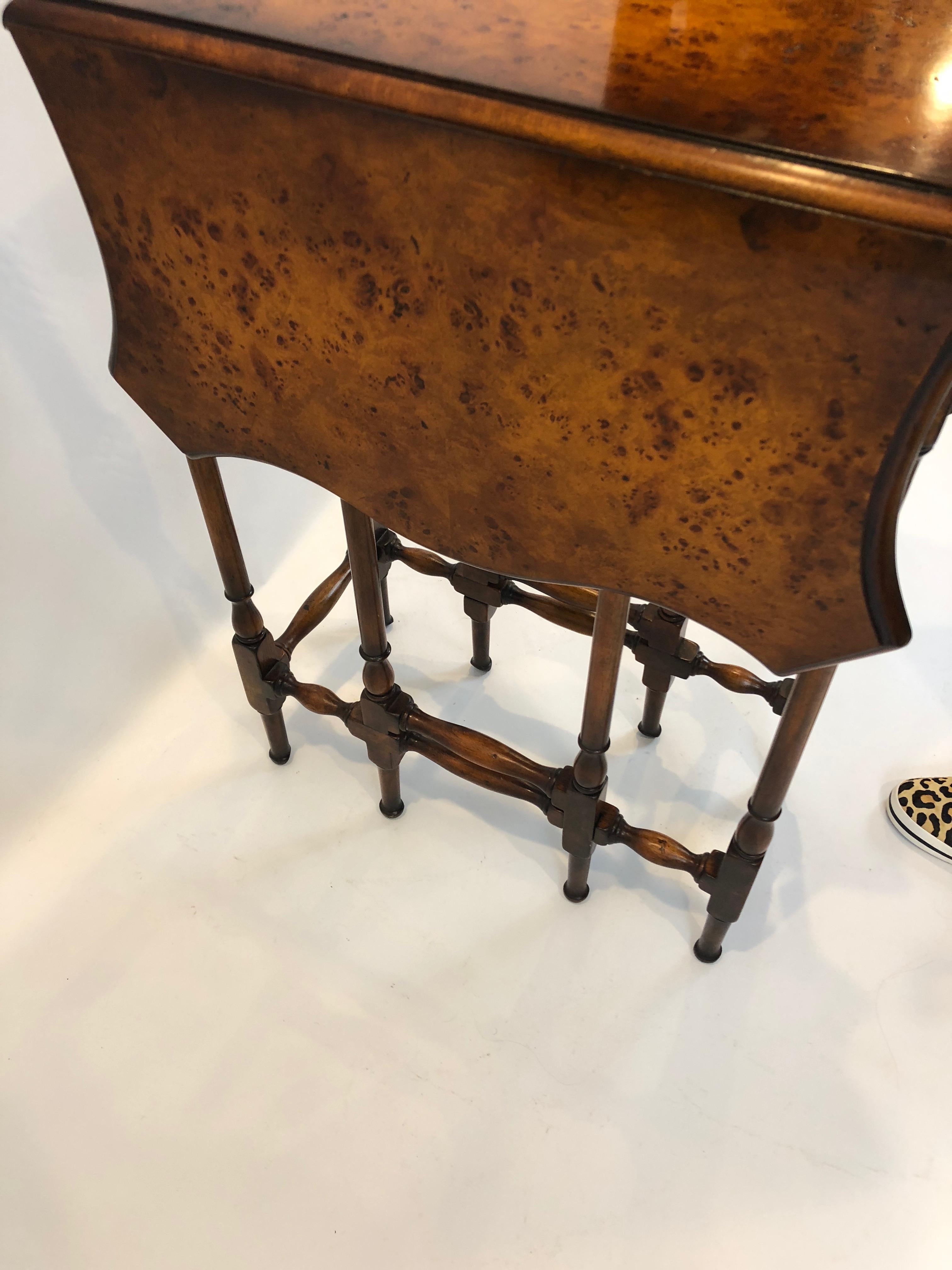 Elegant Dropleaf Gateleg Burl Wood Side Table by Theodore Alexander 1