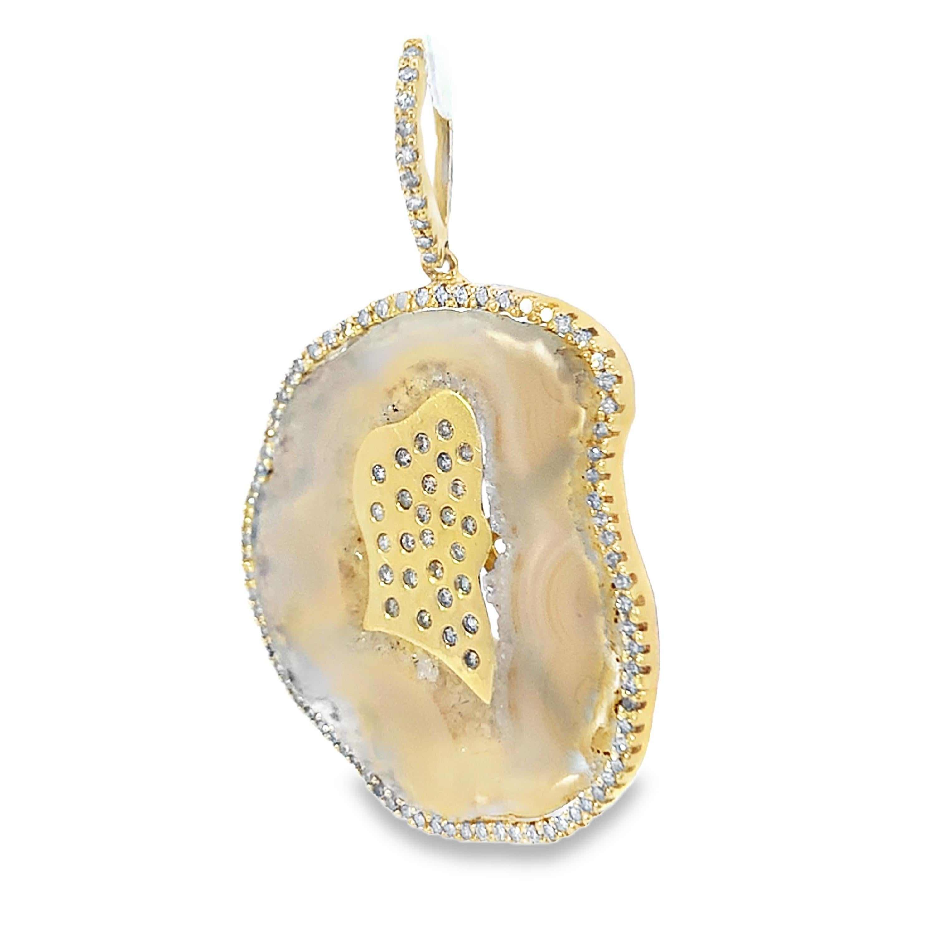 da uomo o donna Elegante ciondolo in quarzo druzy e diamanti in vendita