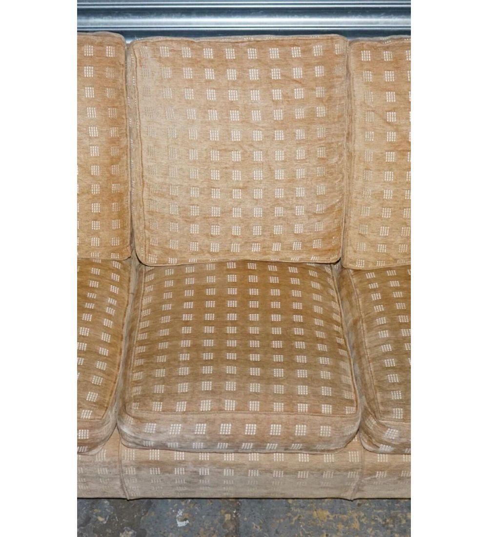 Hand-Crafted Elegant Duresta Three Seater Waldorf Sofa in Gold Checkered Fabric For Sale
