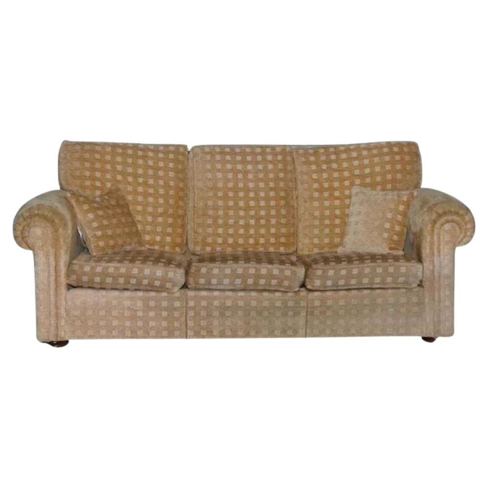 Elegant Duresta Three Seater Waldorf Sofa in Gold Checkered Fabric