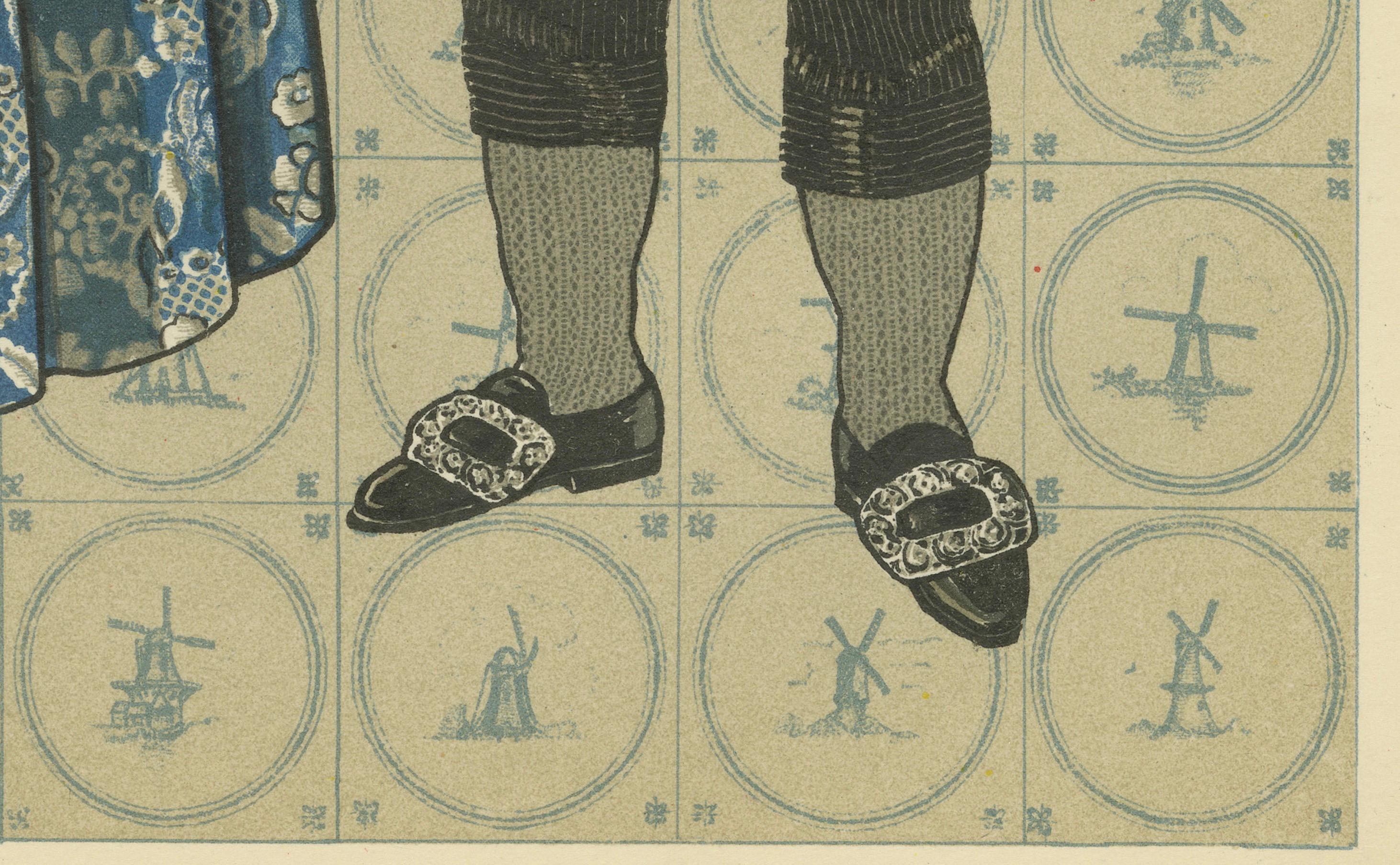 Milieu du XXe siècle Élégant couple néerlandais en costume festif Bergen-Binnen, imprimé du début des années 1800 en vente