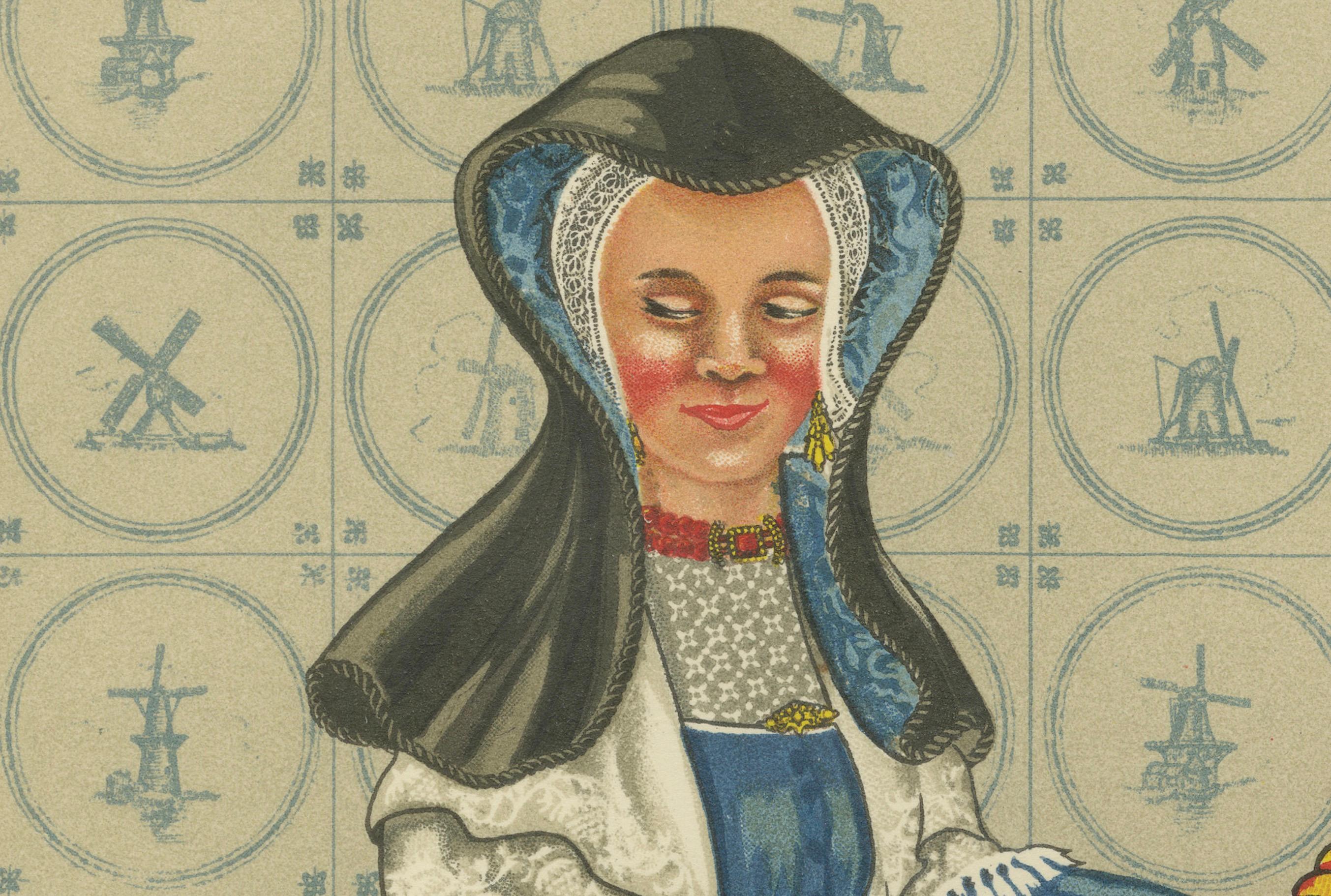 Élégant couple néerlandais en costume festif Bergen-Binnen, imprimé du début des années 1800 en vente 2