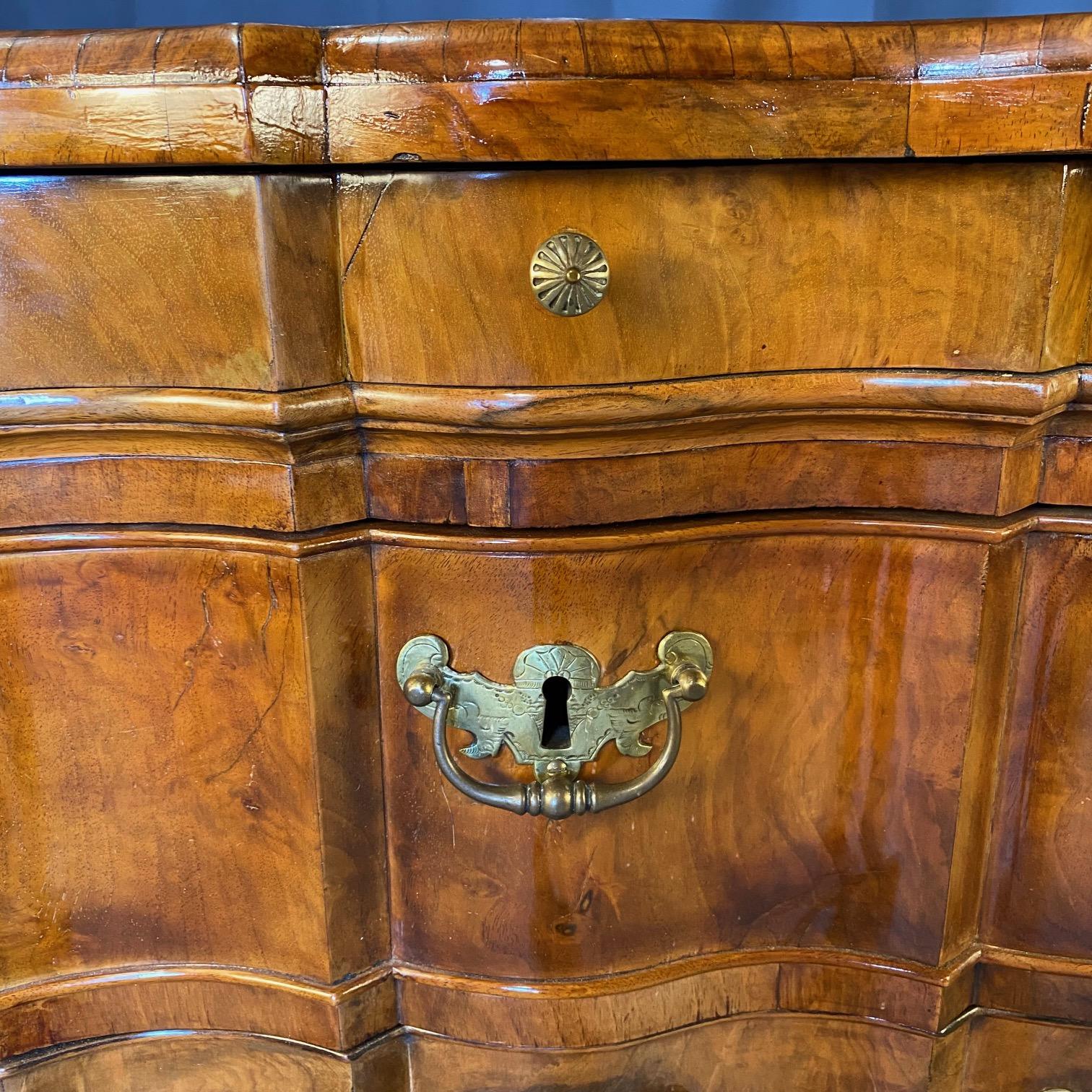 Brass Elegant Dutch Rococo Walnut Commode or Chest of Drawers with Secret Drawer For Sale