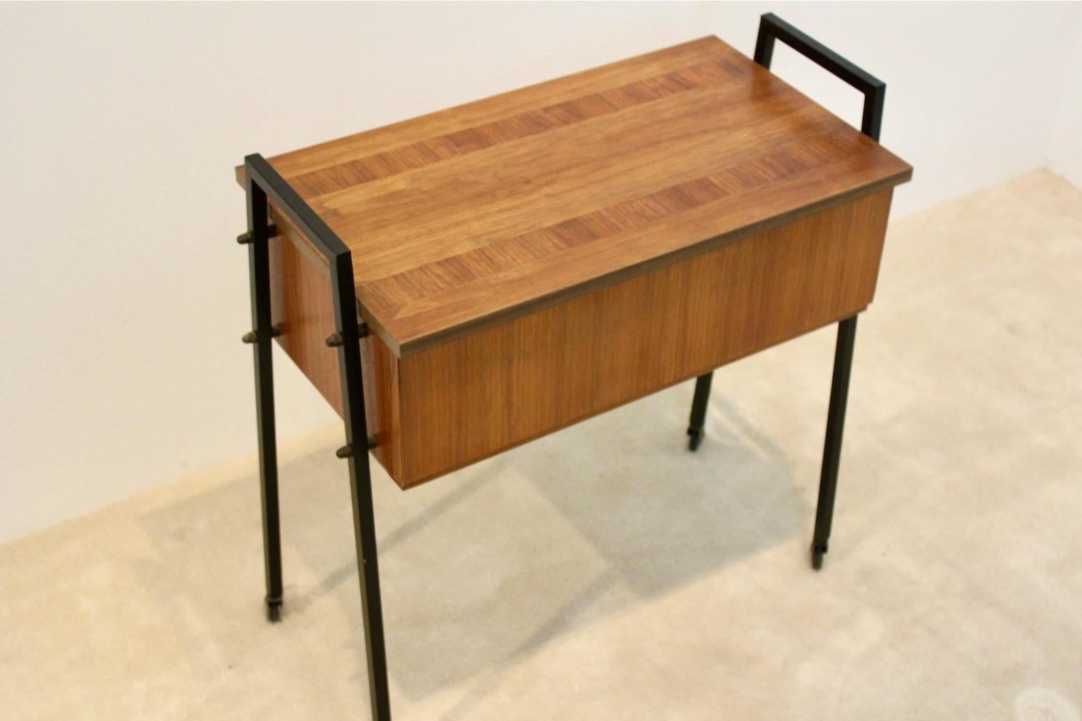 Steel Elegant Dutch Teak Collectors Cabinet and Sewing Table For Sale