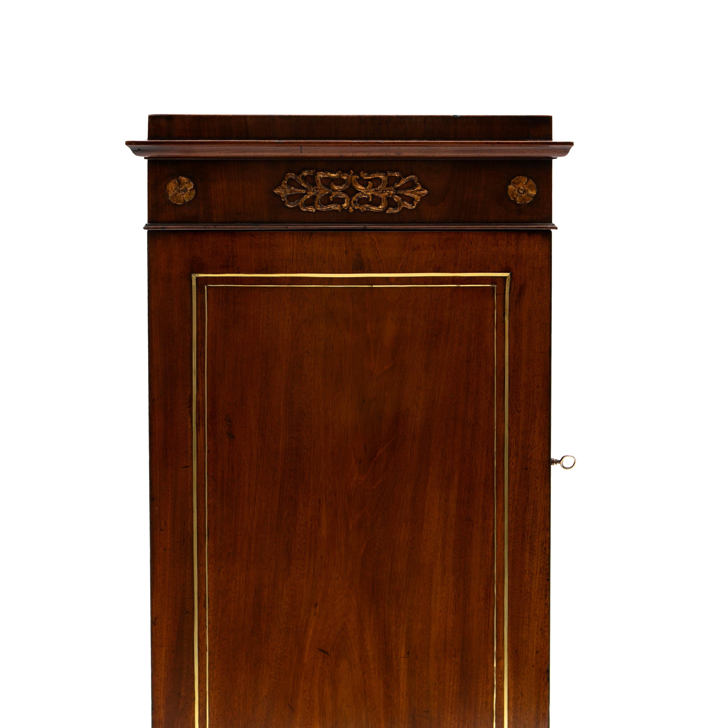 Brass Elegant Early 19th Century Empire Mahogany Pedestal Cabinet For Sale