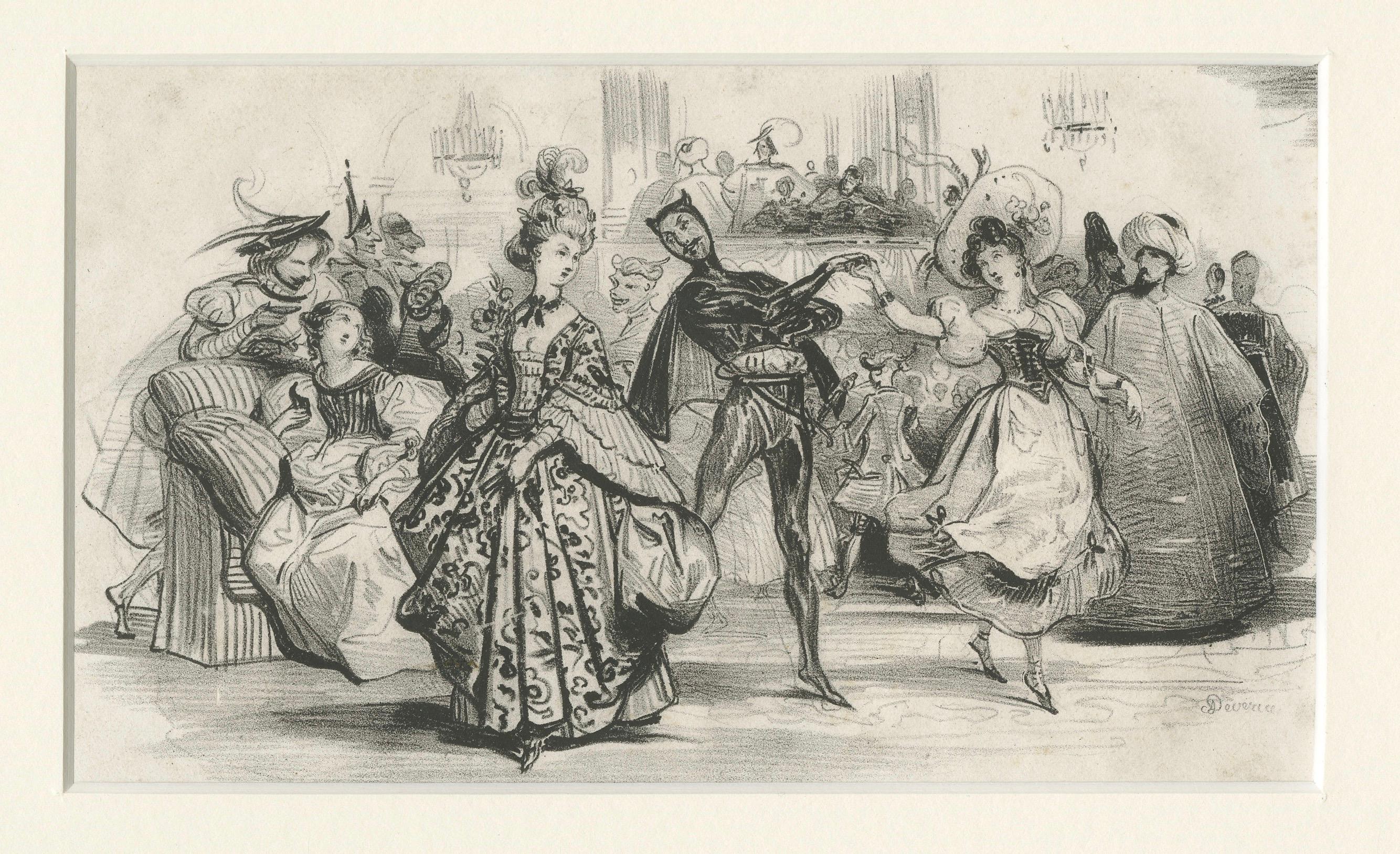 Elegante Lithographie von Achille Devéria aus dem frühen 19. Jahrhundert - Ballsaal-Szene im Angebot 5
