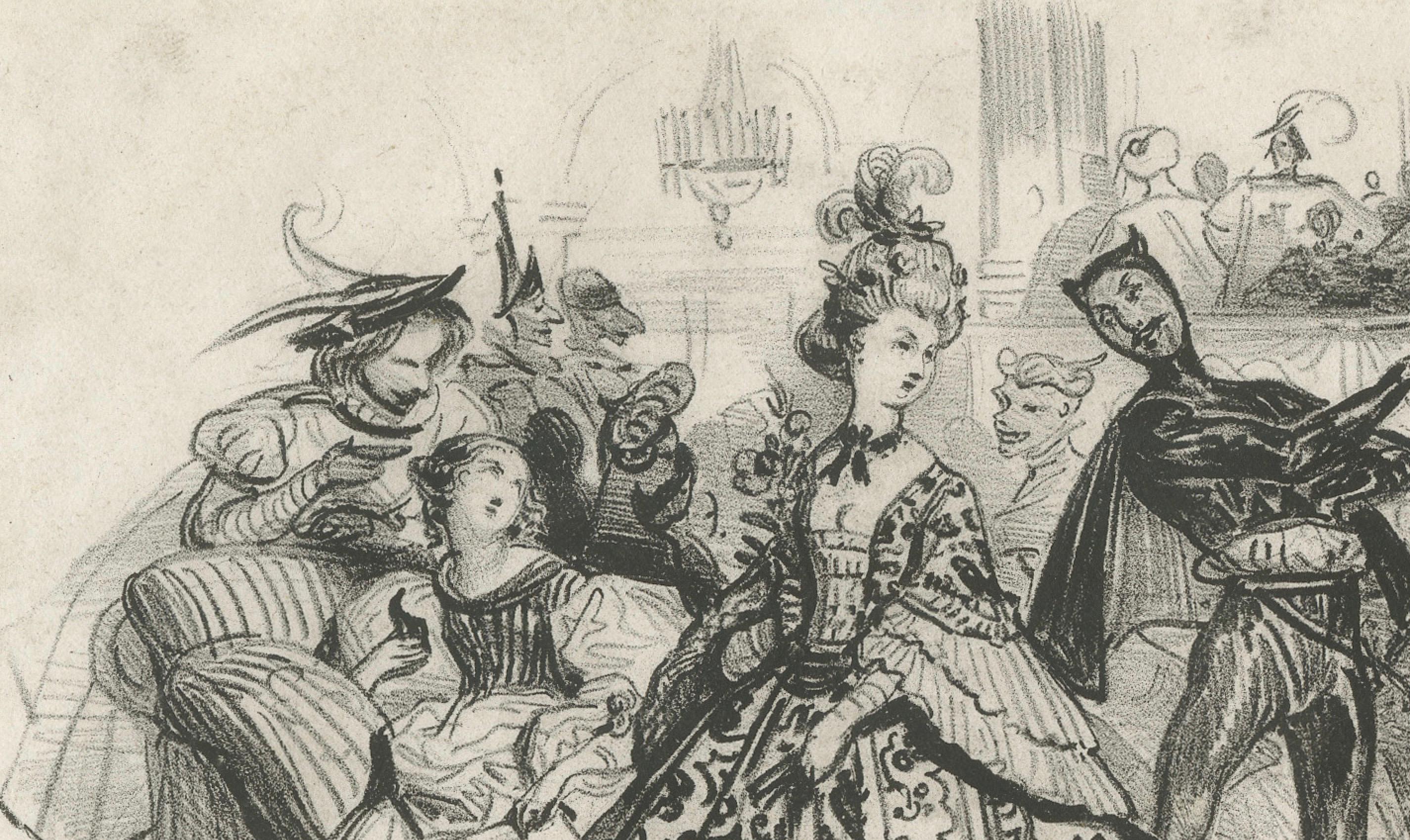 Elegante Lithographie von Achille Devéria aus dem frühen 19. Jahrhundert - Ballsaal-Szene im Angebot 1