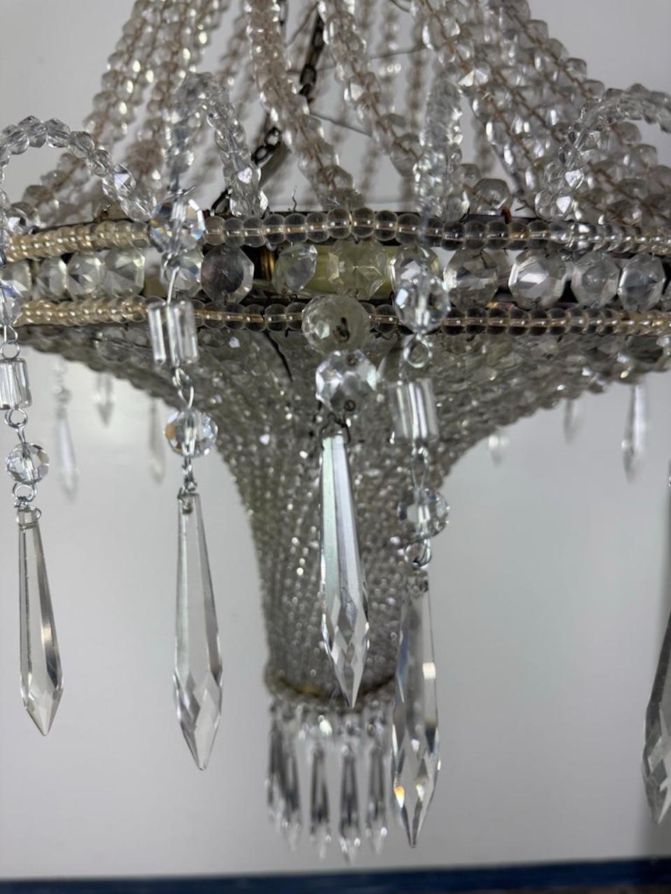 Elegant Early 20th Century Empire-Style Crystal Beaded Chandelier For Sale 6