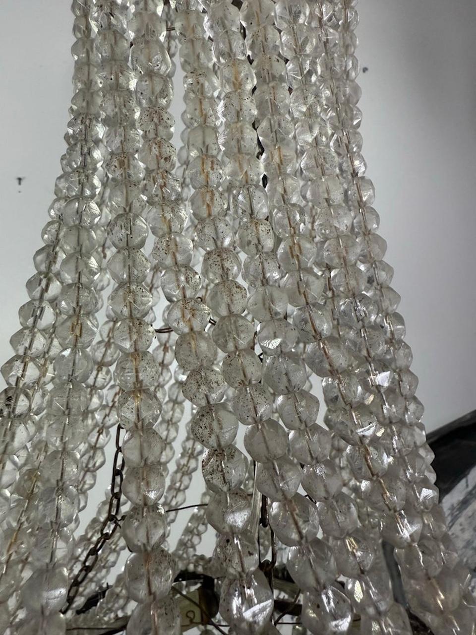 Elegant Early 20th Century Empire-Style Crystal Beaded Chandelier In Good Condition For Sale In Los Angeles, CA