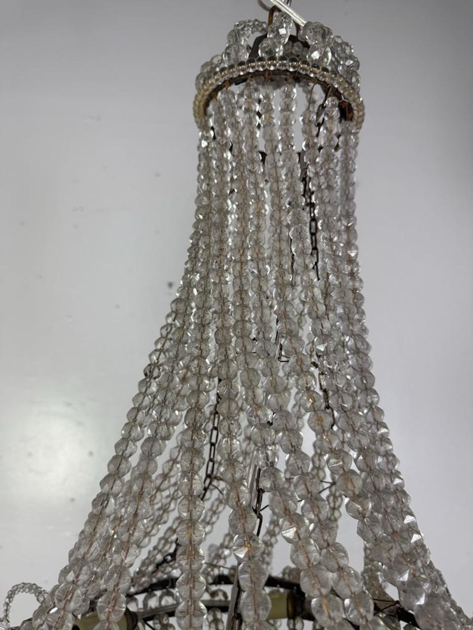 Metal Elegant Early 20th Century Empire-Style Crystal Beaded Chandelier For Sale