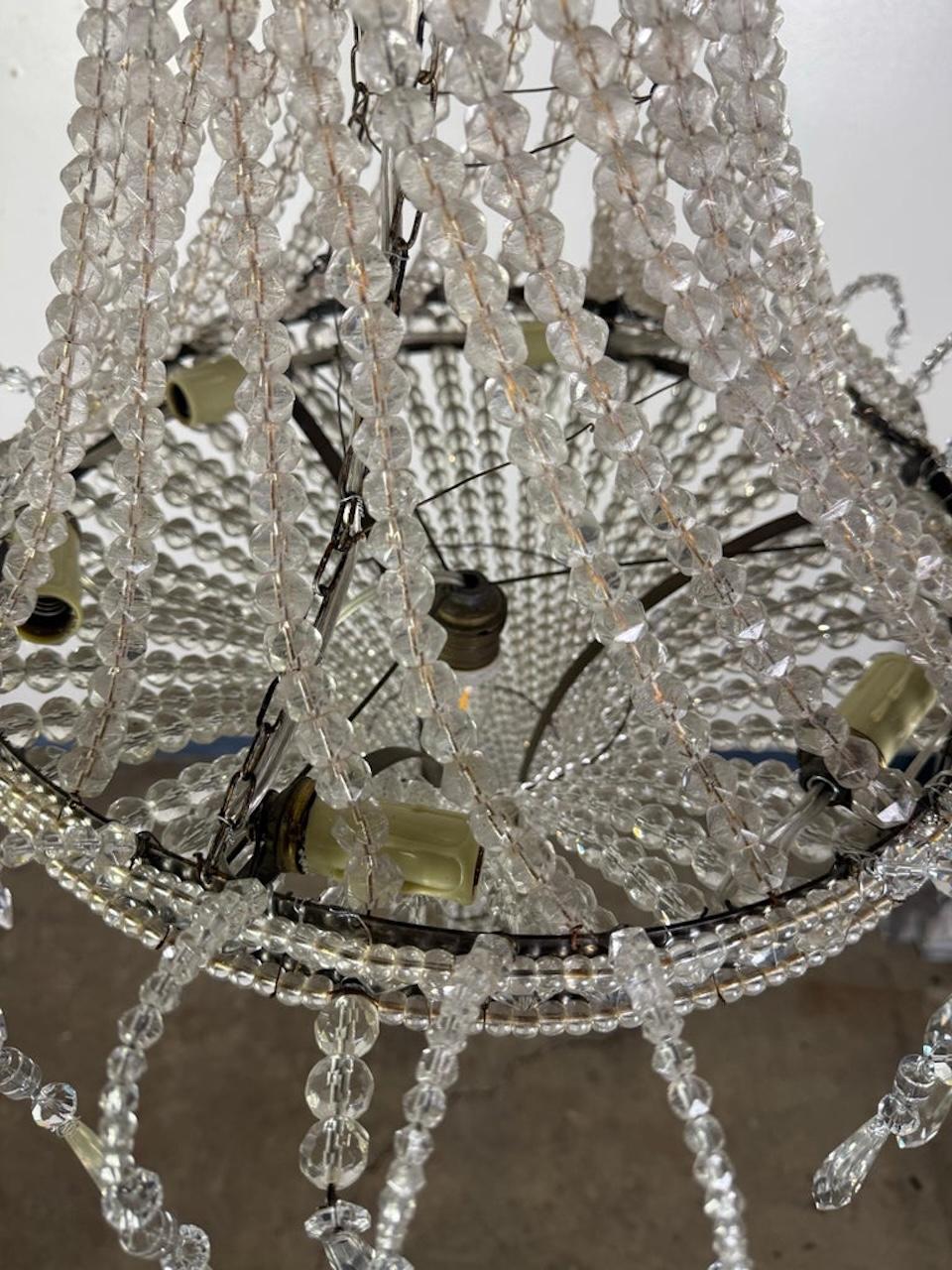 Elegant Early 20th Century Empire-Style Crystal Beaded Chandelier For Sale 2