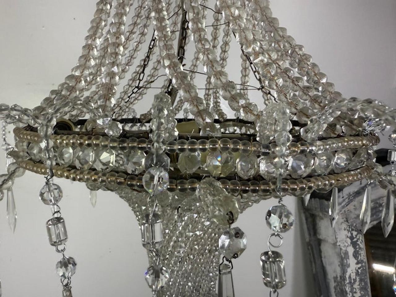 Elegant Early 20th Century Empire-Style Crystal Beaded Chandelier For Sale 3