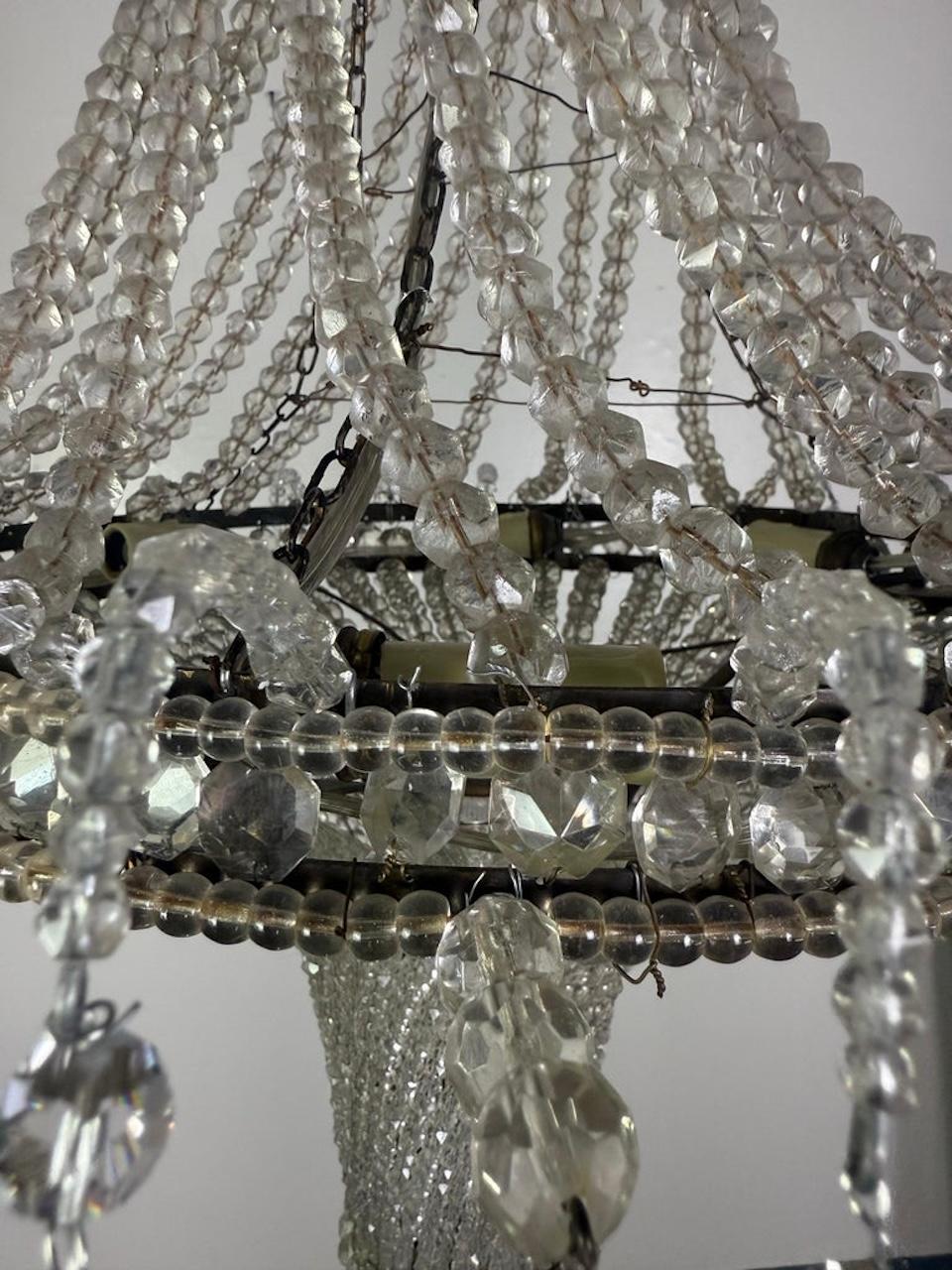 Elegant Early 20th Century Empire-Style Crystal Beaded Chandelier For Sale 4