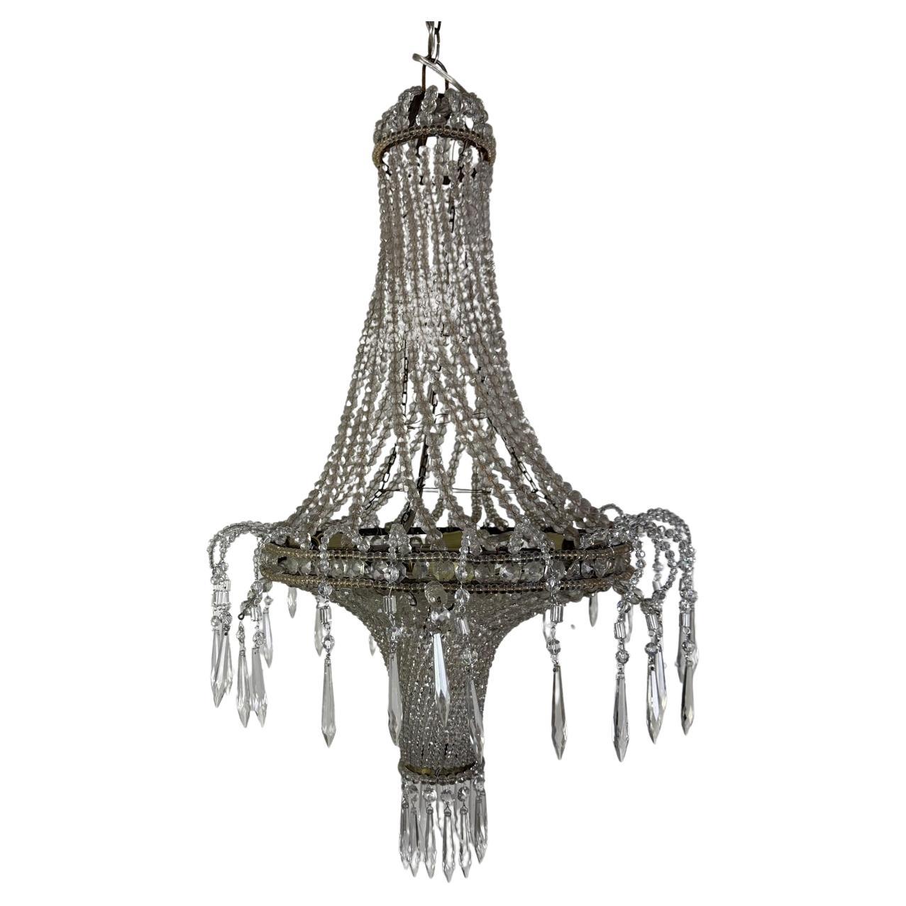 Elegant Early 20th Century Empire-Style Crystal Beaded Chandelier For Sale