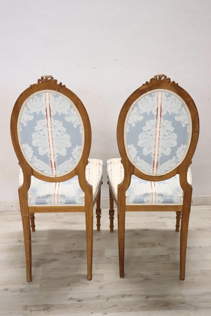 Elegant Early 20th Century Italian Louis XVI Style Pair of Chairs in Beech Wood For Sale 7