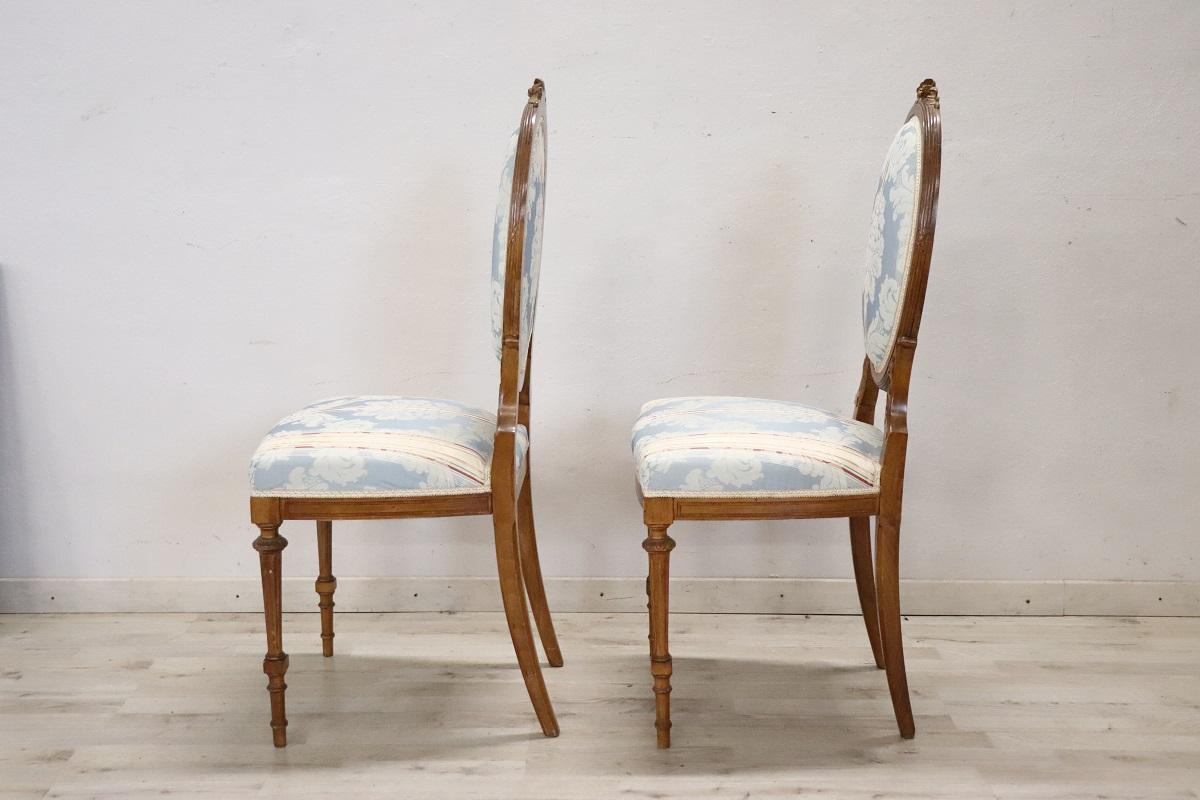 Elegant Early 20th Century Italian Louis XVI Style Pair of Chairs in Beech Wood For Sale 8