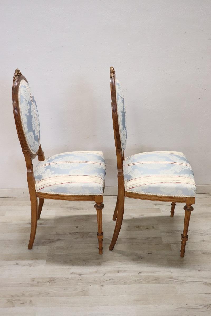 Elegant Early 20th Century Italian Louis XVI Style Pair of Chairs in Beech Wood For Sale 6
