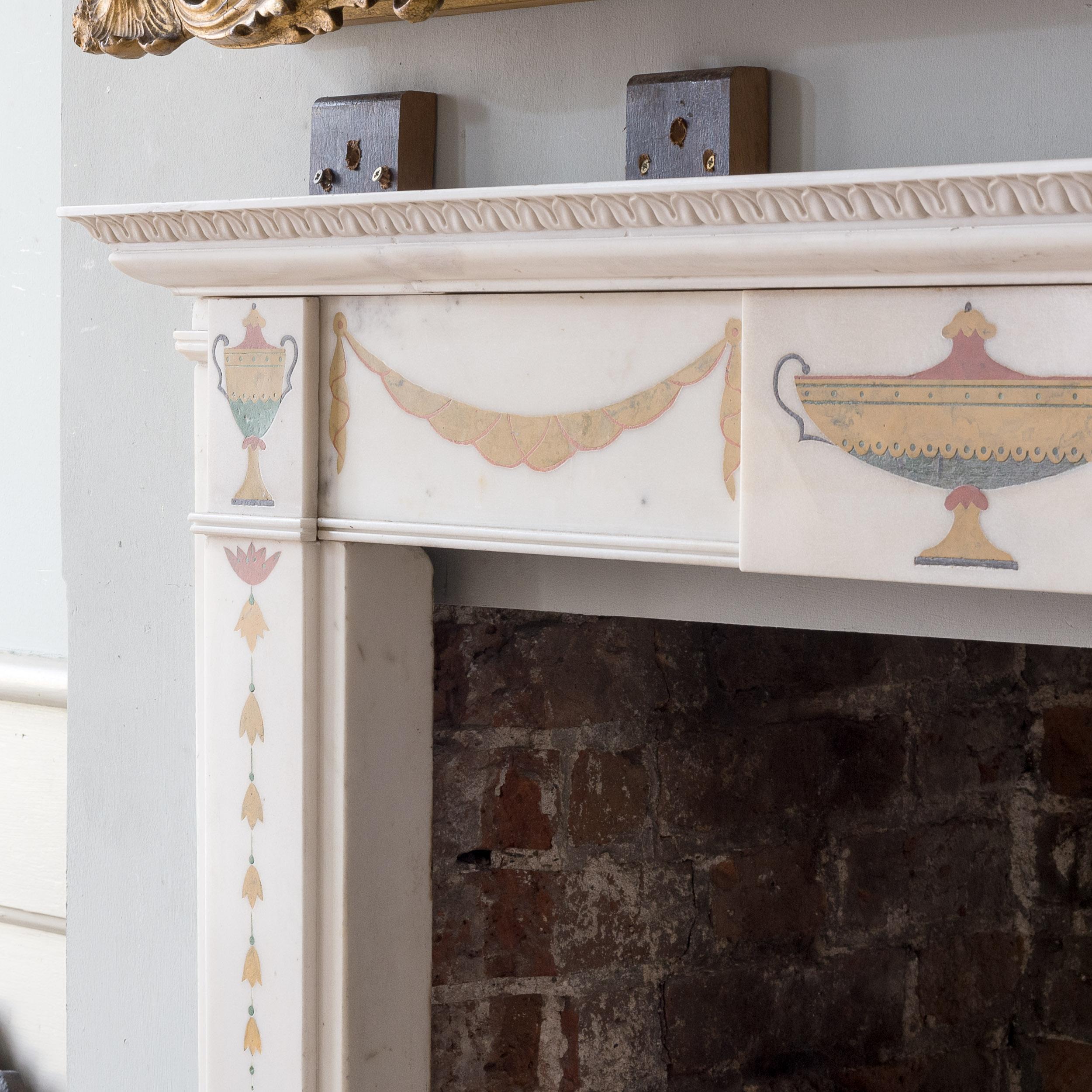 Elegant Early Twentieth Century Statuary Marble Neo-Classical Fire Surround For Sale 3