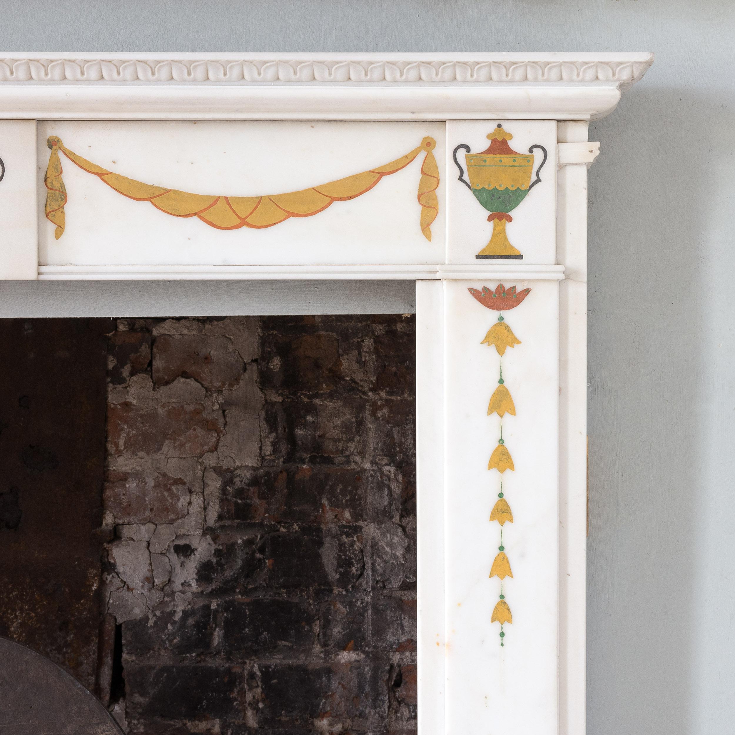 Carved Elegant Early Twentieth Century Statuary Marble Neo-Classical Fire Surround For Sale