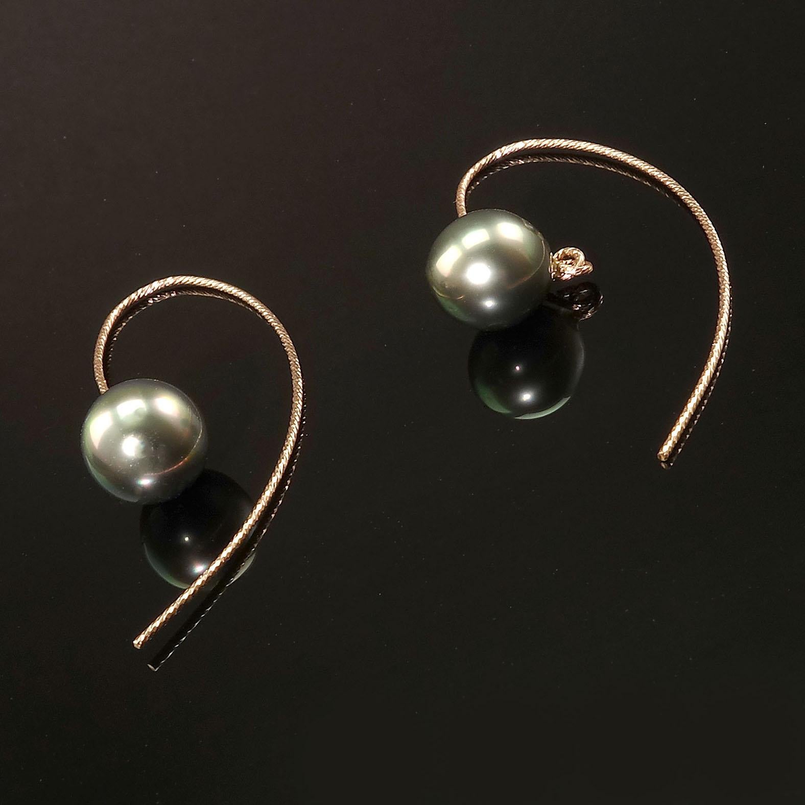 Elegant Earrings of Gray Round Pearls Dangling from Rose Sterling Silver hooks 1