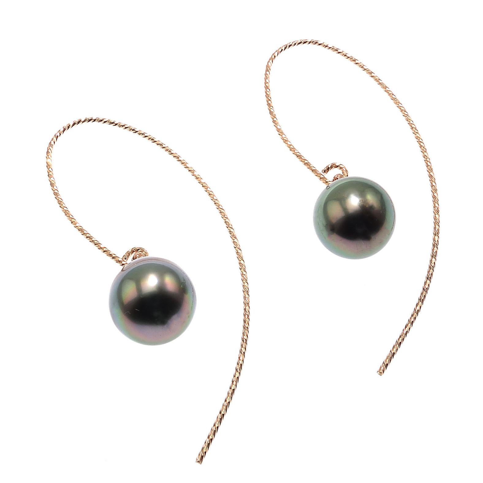 Elegant Earrings of Gray Round Pearls Dangling from Rose Sterling Silver hooks