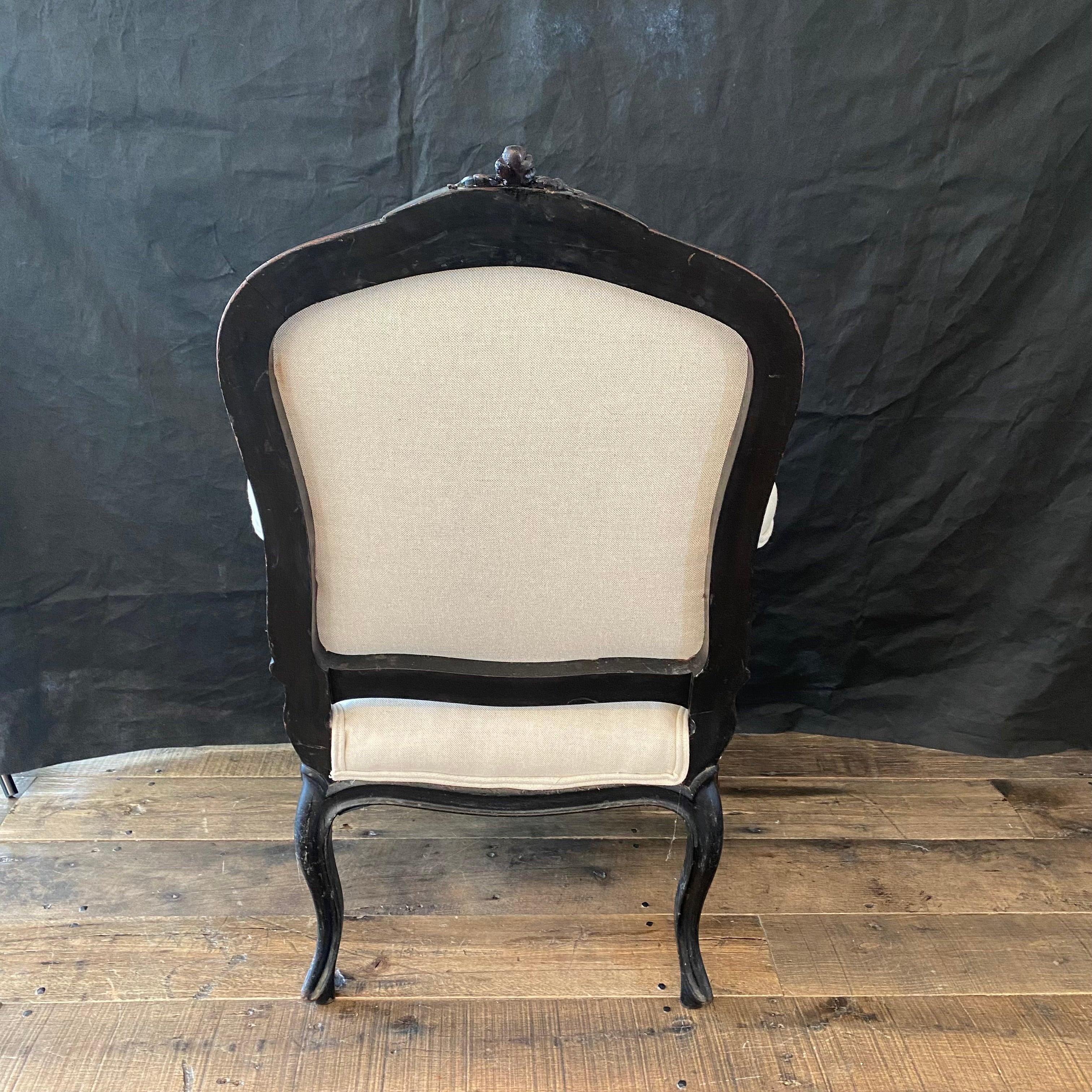 Elegant Ebonized Napoleon III Armchair with New Upholstery For Sale 5