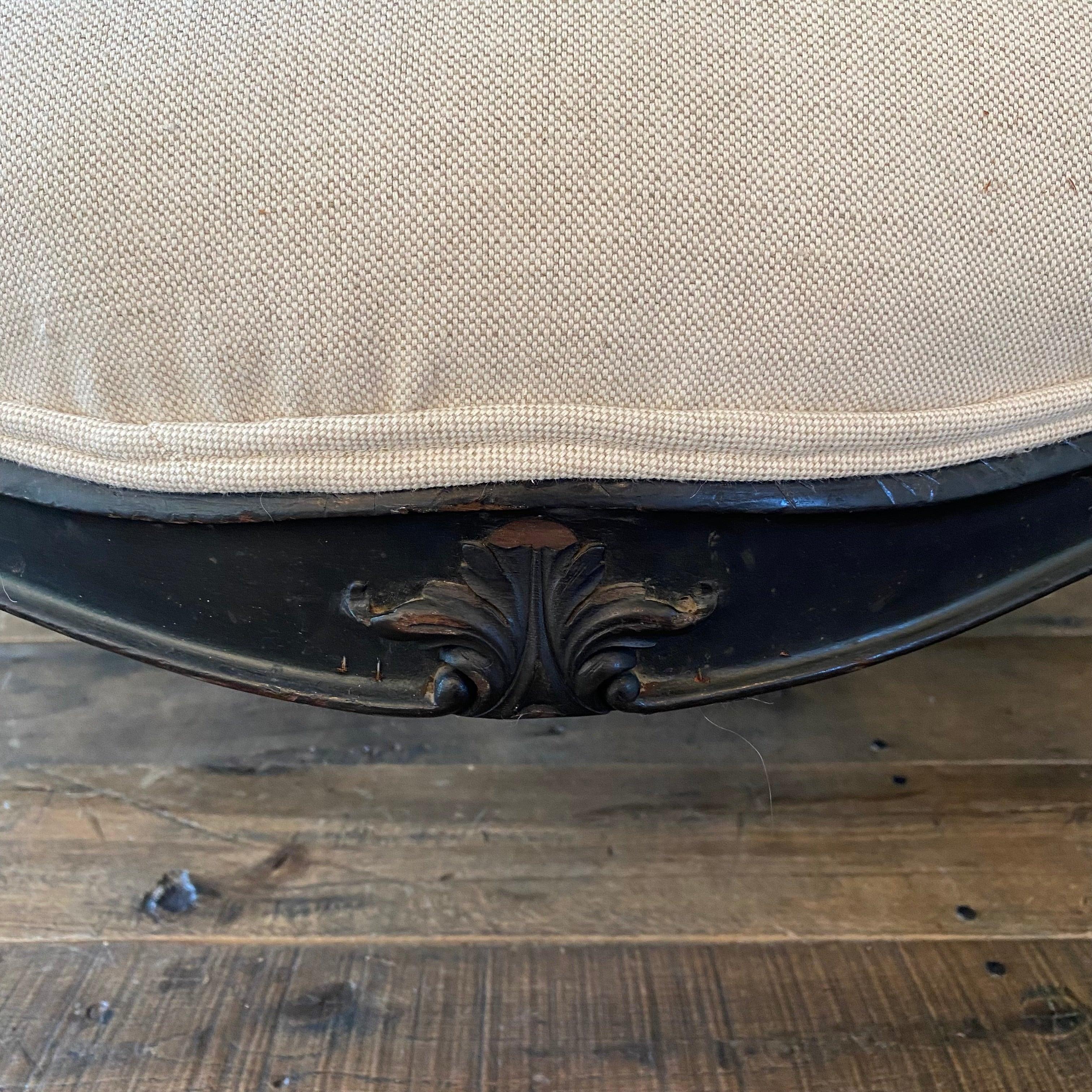 19th Century Elegant Ebonized Napoleon III Armchair with New Upholstery For Sale