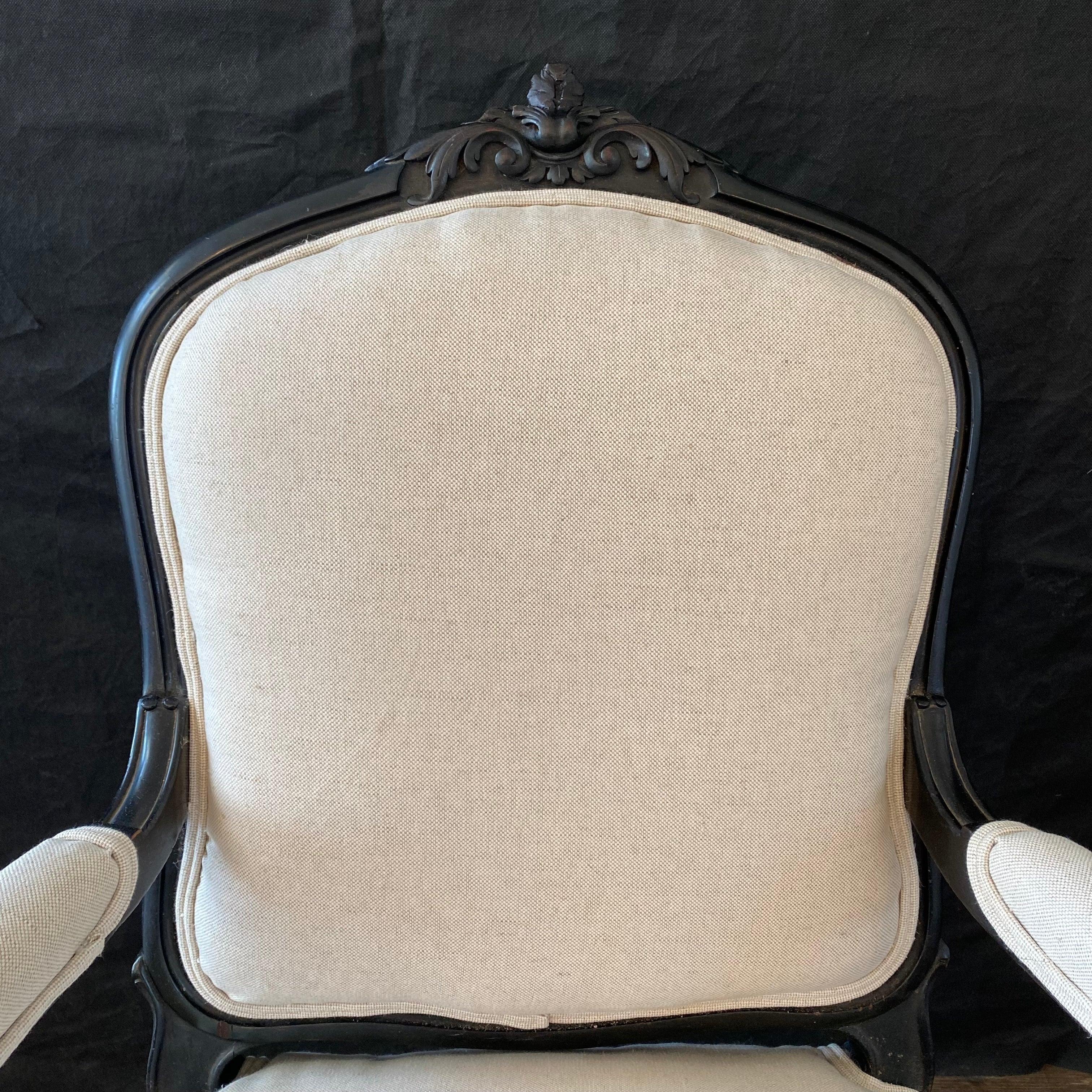 Elegant Ebonized Napoleon III Armchair with New Upholstery For Sale 2