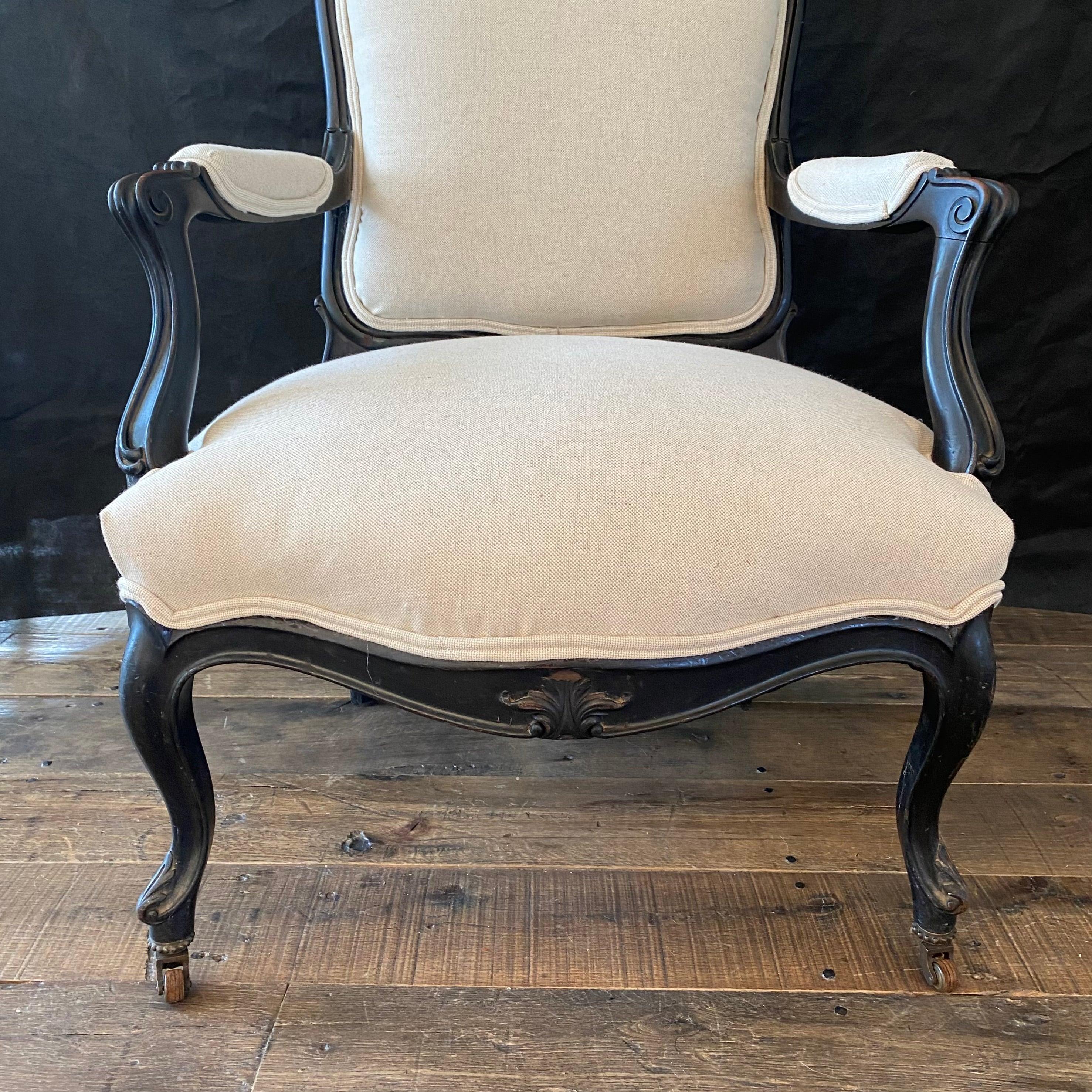Elegant Ebonized Napoleon III Armchair with New Upholstery For Sale 3