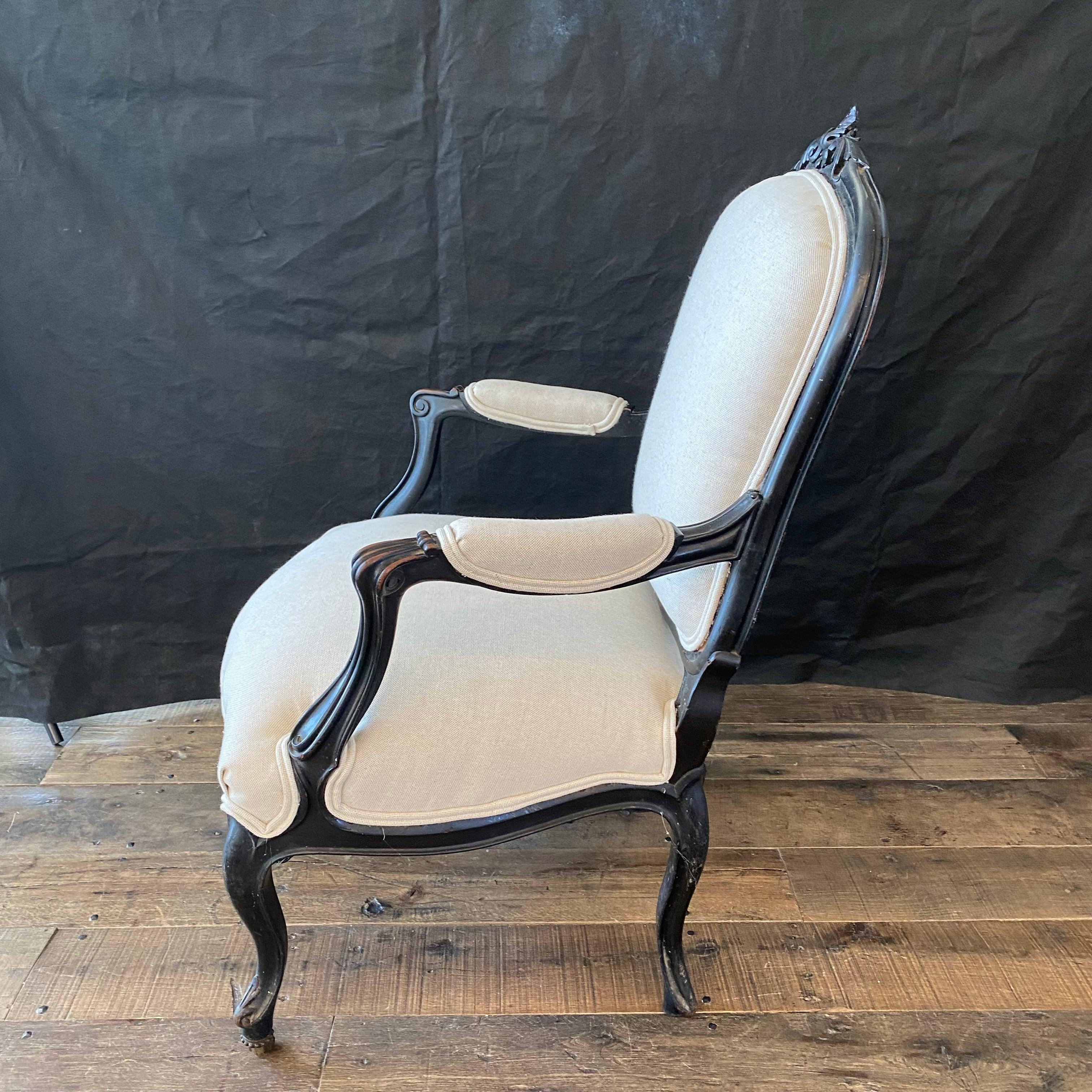 Elegant Ebonized Napoleon III Armchair with New Upholstery For Sale 4