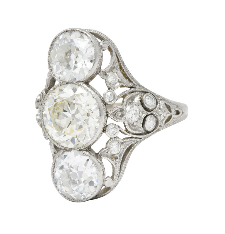 Elegant Edwardian 4.24 Carat Diamond Platinum ThreeStone Dinner Ring
