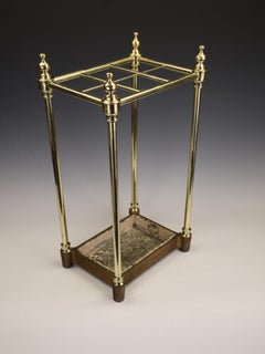 Elegant Edwardian Brass Umbrella Stand with Cast Iron Base, Circa 1900