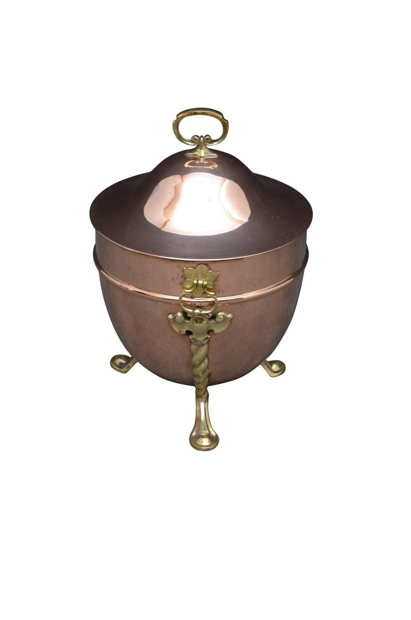 Elegant Edwardian Copper Planter Coal Bucket For Sale 1