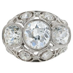 Elegant Edwardian GIA Diamond 3 Stone 4 Carat Engagement Ring