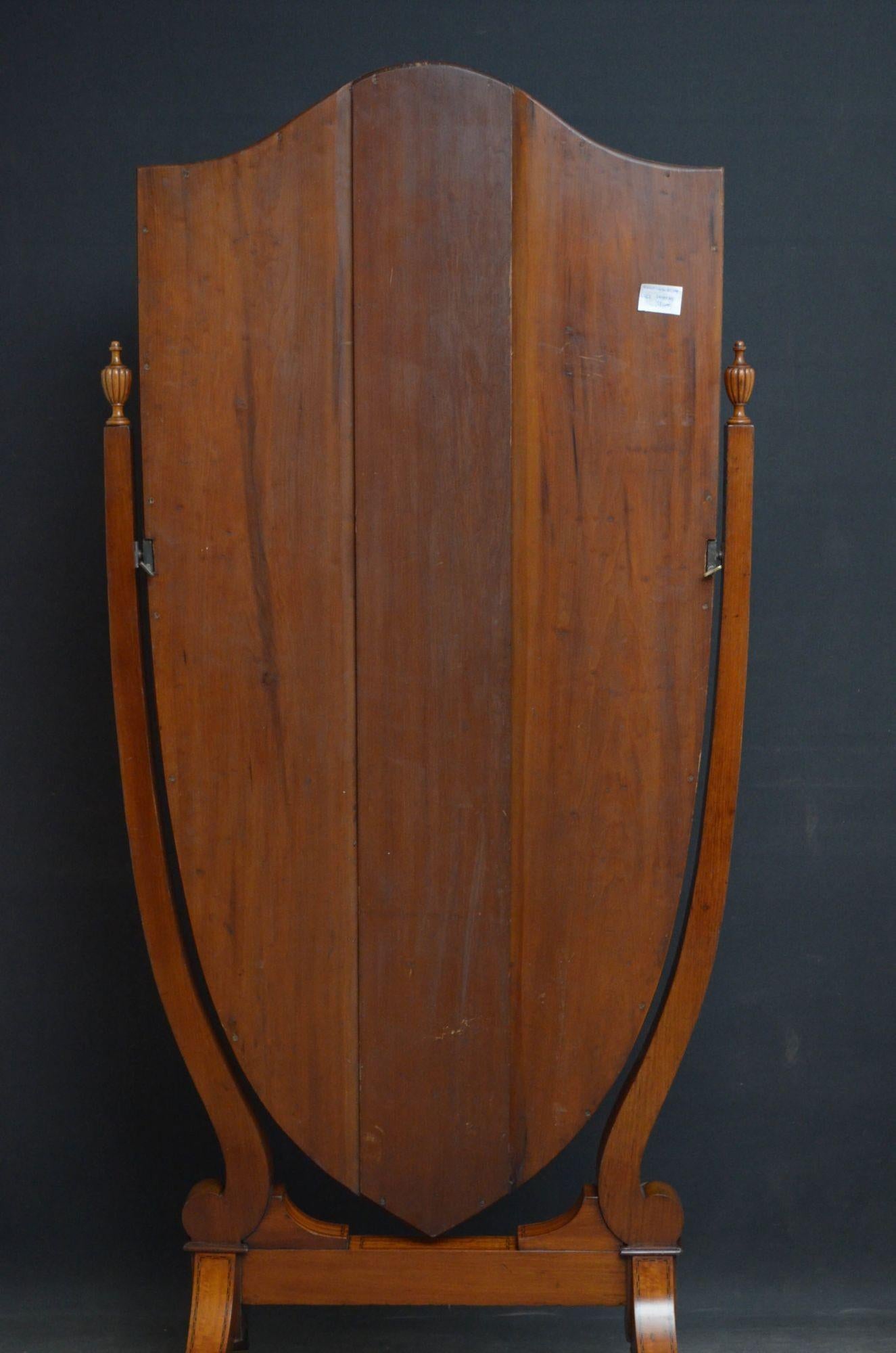 Elegant Edwardian Inlaid Satinwood Cheval Mirror For Sale 6