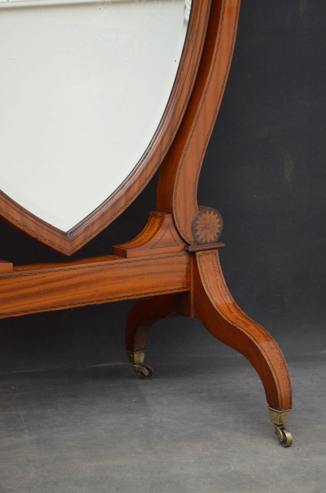 Elegant Edwardian Inlaid Satinwood Cheval Mirror For Sale 4