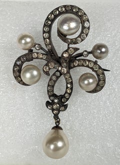 Elegant Edwardian Paste and Faux Pearl Brooch