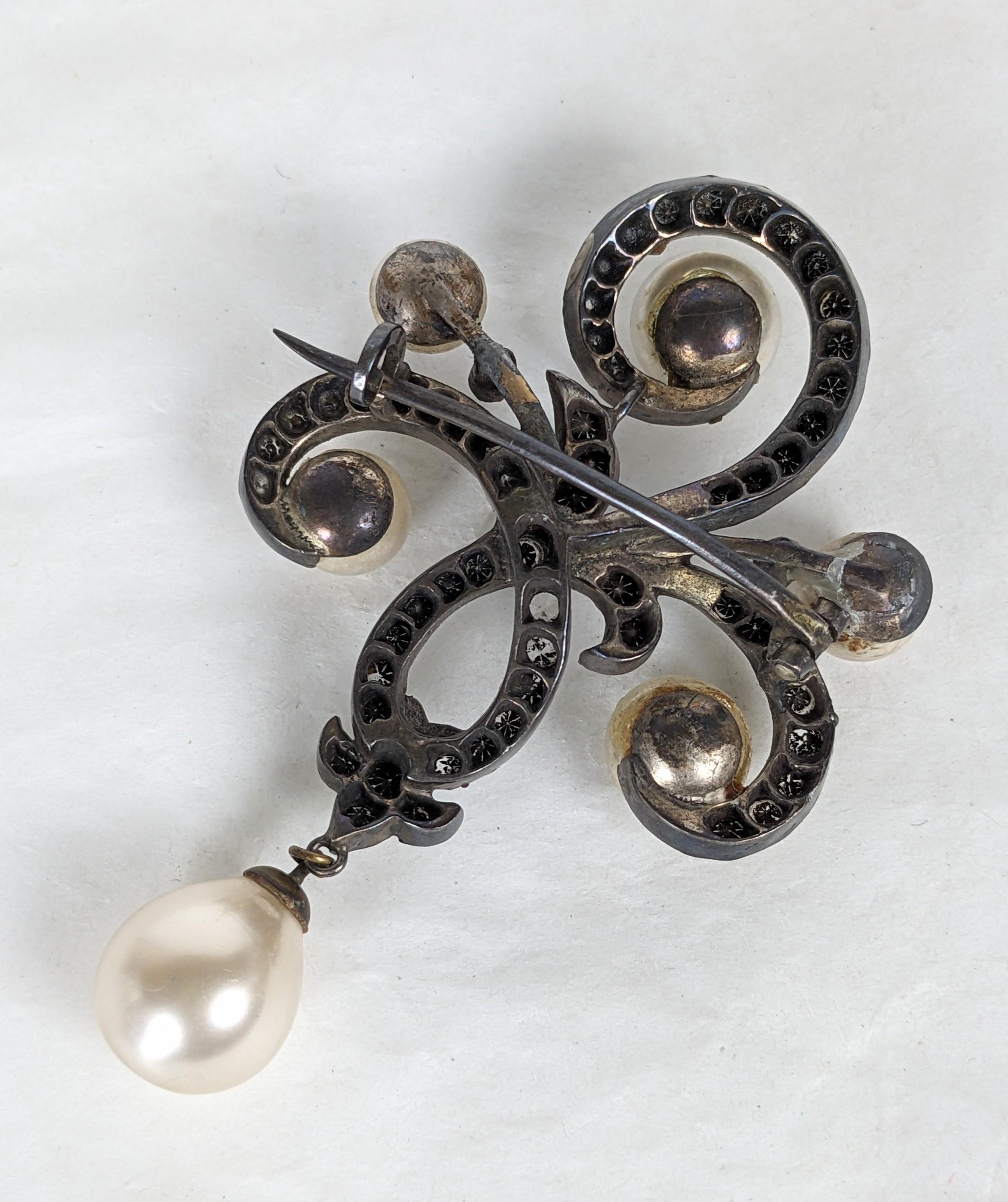 Elegant Edwardian Paste and Faux Pearl Brooch For Sale 1
