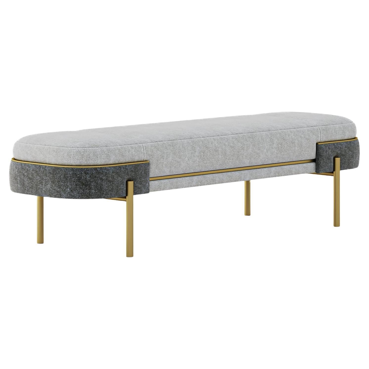 Elegant Elara Bench in Grey Fabric with Metallic Legs
