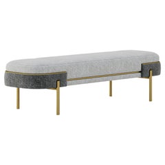 Elegant Elara Bench in Grey Fabric with Metallic Legs
