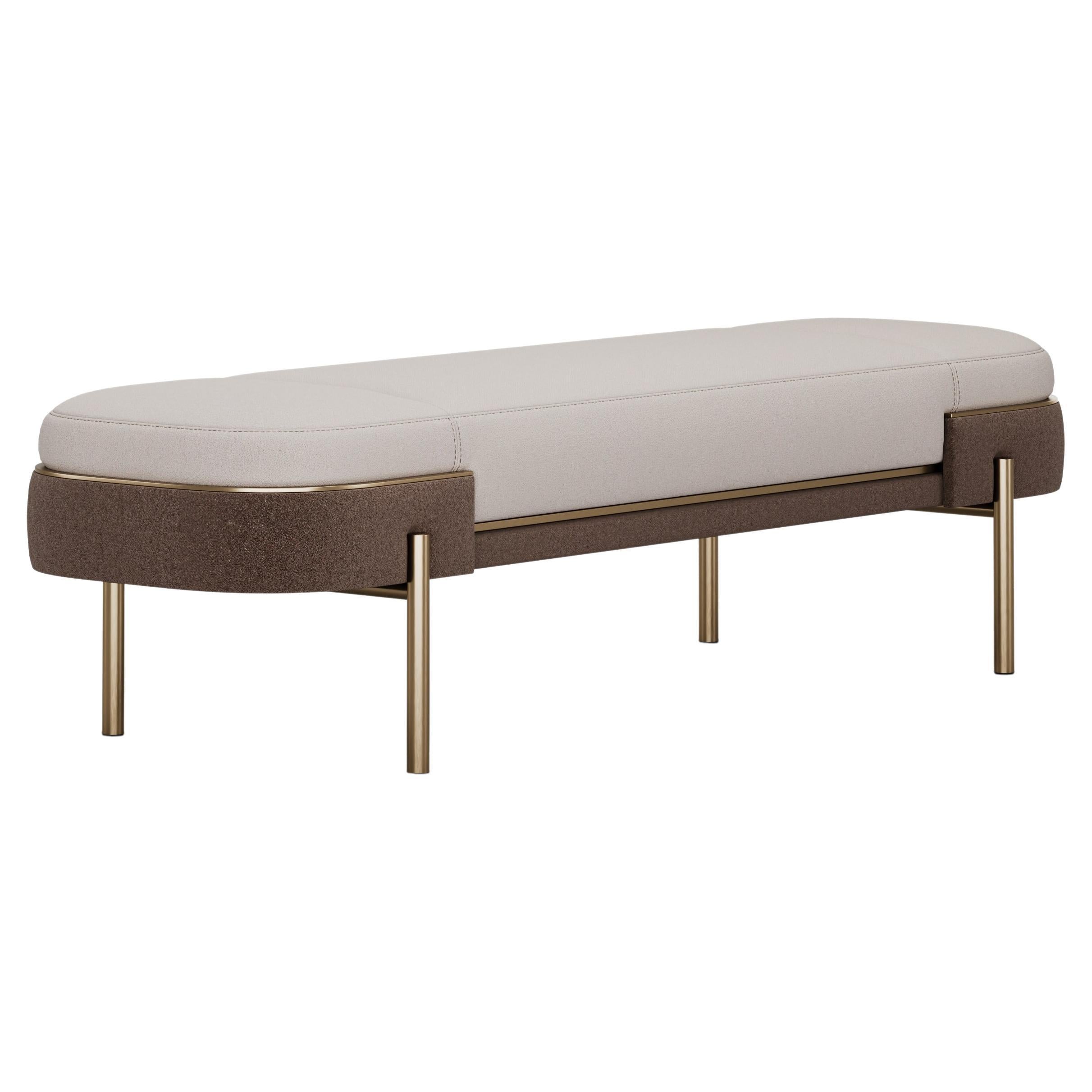 Elegant Banc Elara en tissu gris avec pieds métalliques en vente