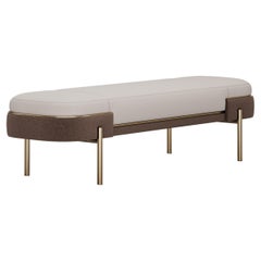 Elegant Banc Elara en tissu gris avec pieds métalliques