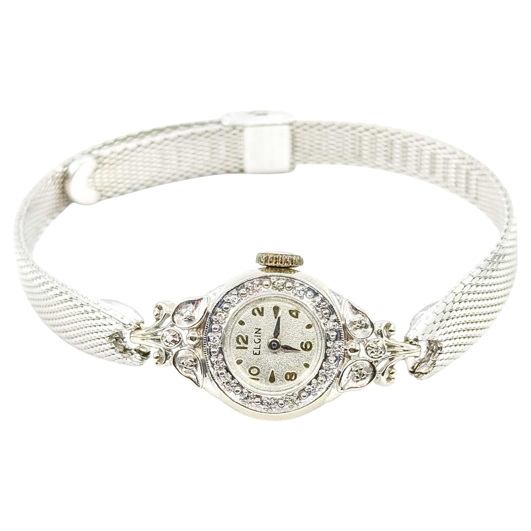 Eleg Elgin Orologio da polso a carica automatica in oro bianco 14k con diamanti