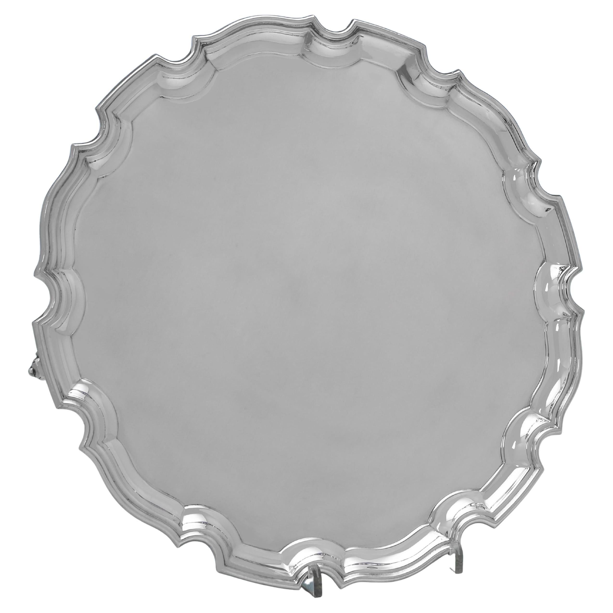 Elegant Elizabeth II Sterling Silver Salver by S. J. Phillips, 1983 For Sale