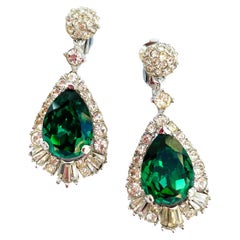 Elegant emerald and clear paste drop earrings, Marcel Boucher, 1960s, USA.