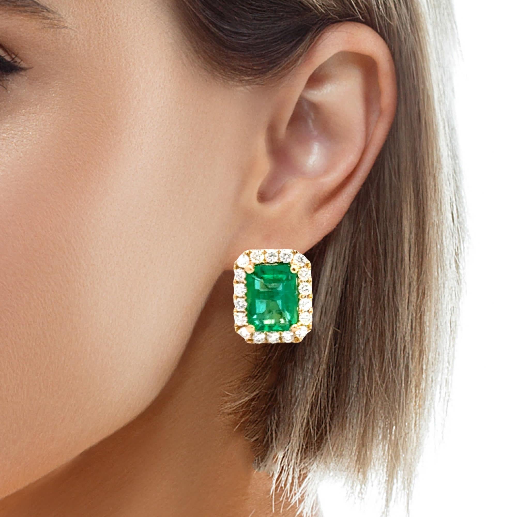 Donna Eleganti orecchini con smeraldo e diamanti in vendita