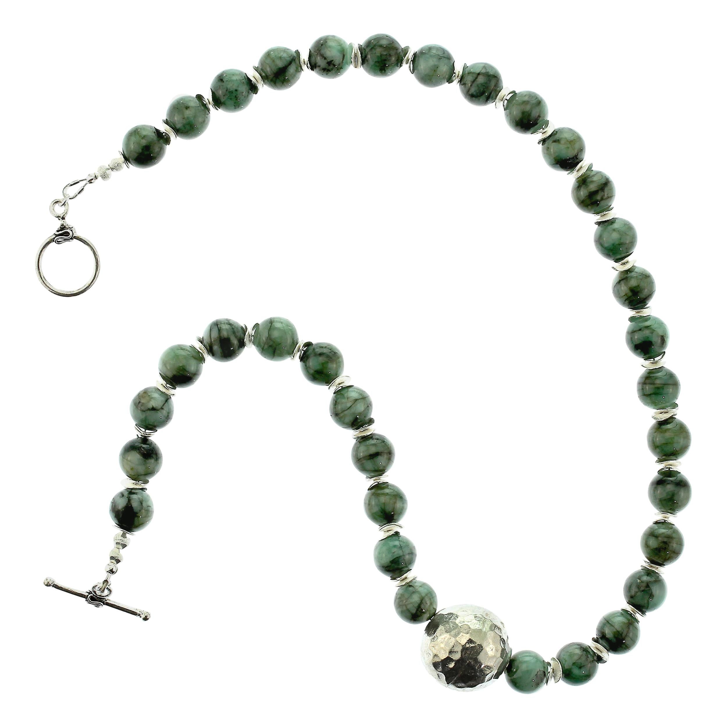 Artisan Elegant Emerald and Silver Necklace  May Birthstone