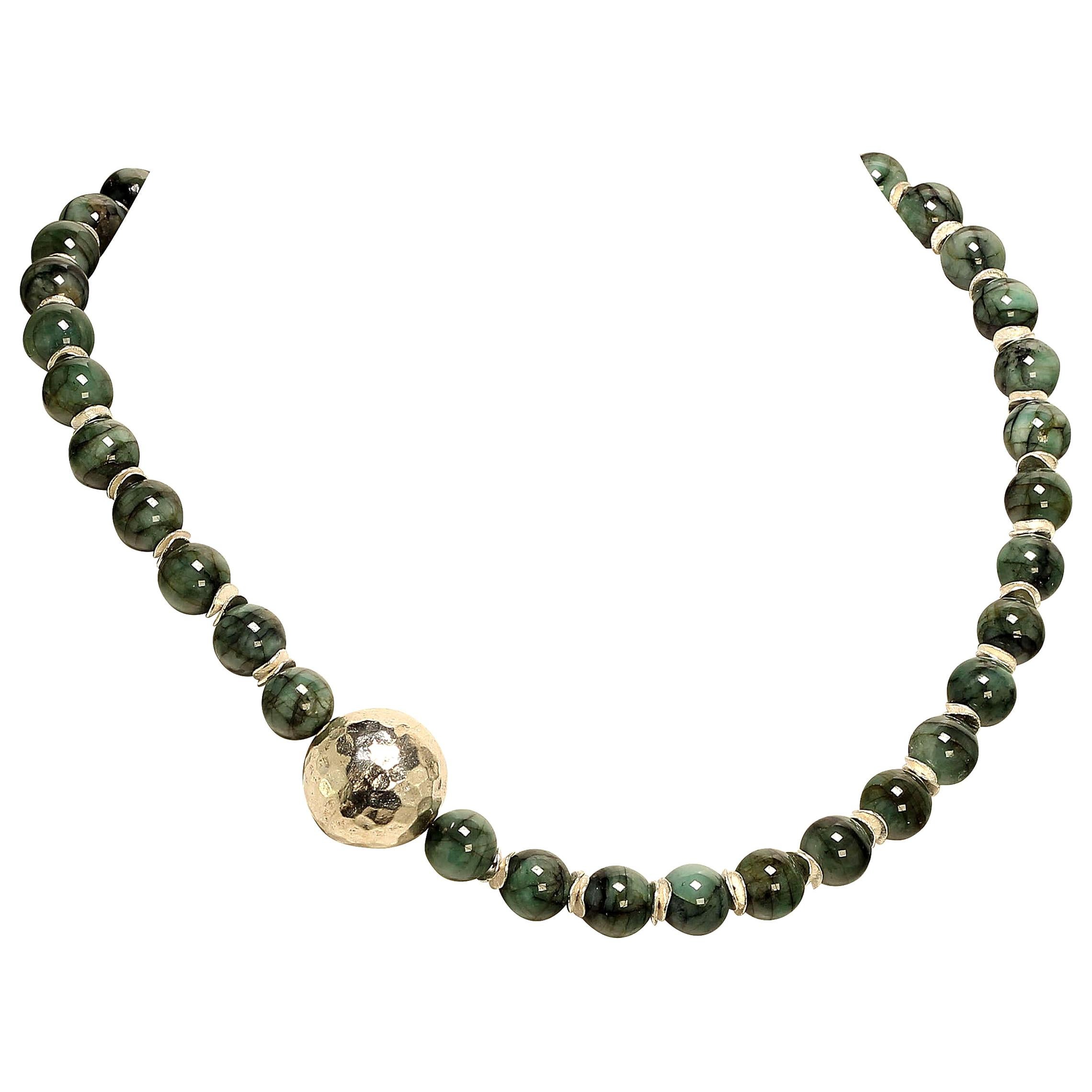 Elegant Emerald and Silver Necklace  May Birthstone