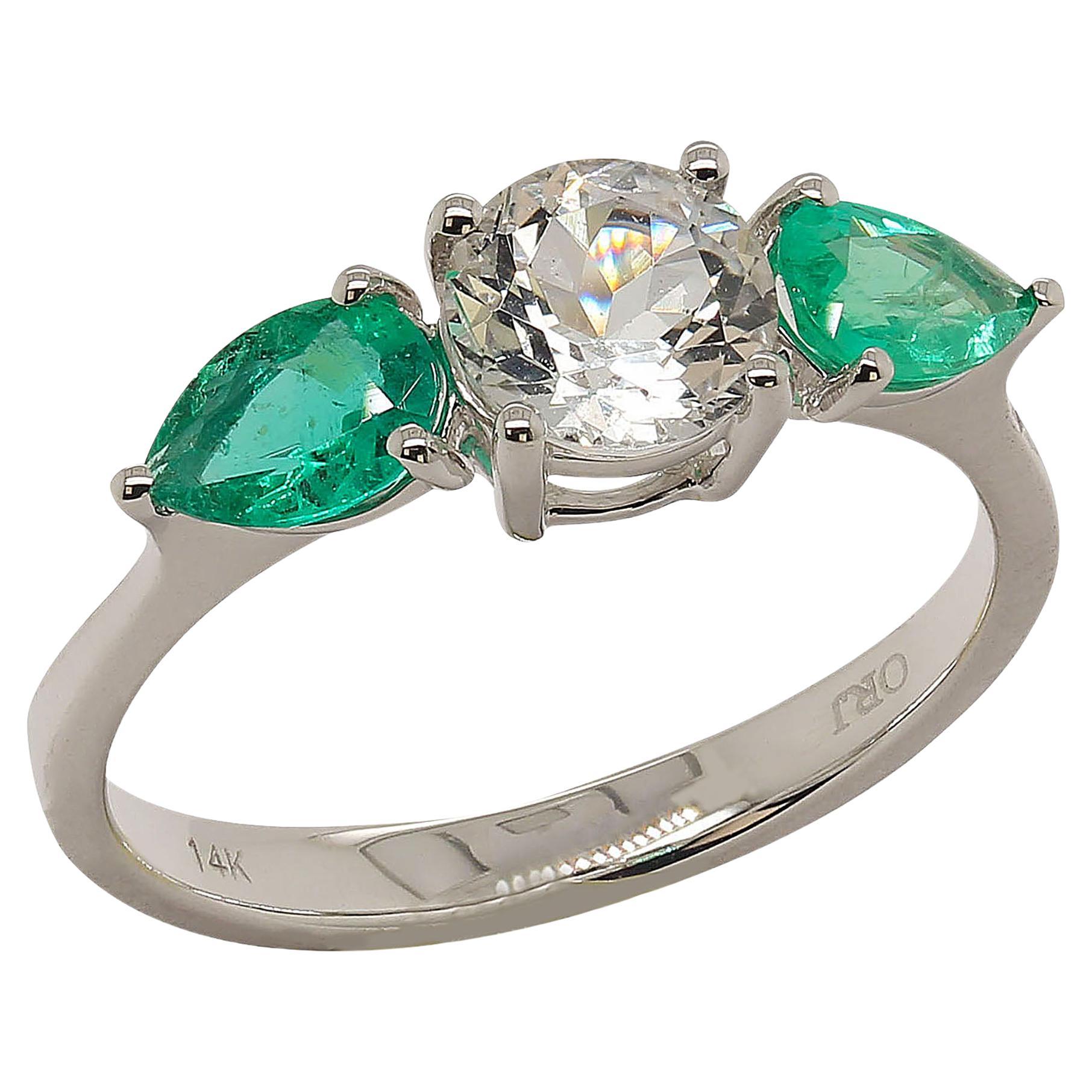 AJD Elegant Emerald and Silver Topaz Cocktail Ring  May Birthstone