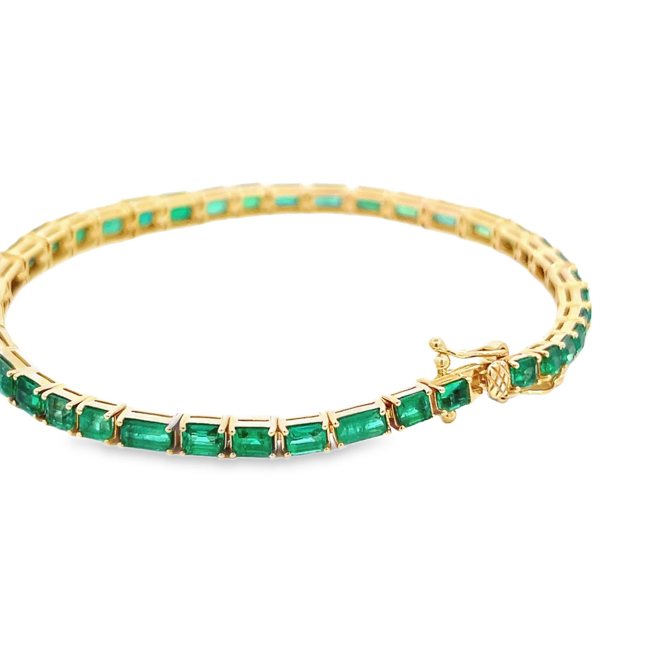 Ce superbe bracelet en émeraude présente un design délicat qui met magnifiquement en valeur les pierres d'un vert éclatant. Fabriqué avec précision, il ajoute une touche d'élégance à n'importe quelle tenue, ce qui le rend parfait pour les occasions